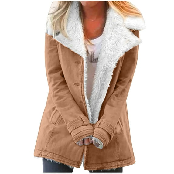 Plus Size Winter Coats for Women, Women Winter Warm Composite Plush Button Lapels Jacket Outwear Coat Shacket Jacket for Fall, Winter Gift for Women