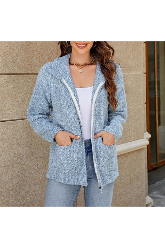 Plus Size Winter Coats for Women Women's Long Sleeve Cardigan Sweater Fall Knit Thick High Neck Winter Zip Full Zip Spring Drop Shoulder