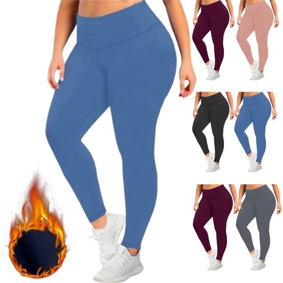 Plus Size Winter Leggings for Women Fleece Lined Warm Winter Yoga Pants Thermal Thick Running Workout Leggings Blue XXL
