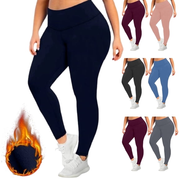 Plus Size Winter Leggings for Women Fleece Lined Warm Winter Yoga Pants Thermal Thick Running Workout Leggings Navy 3XL