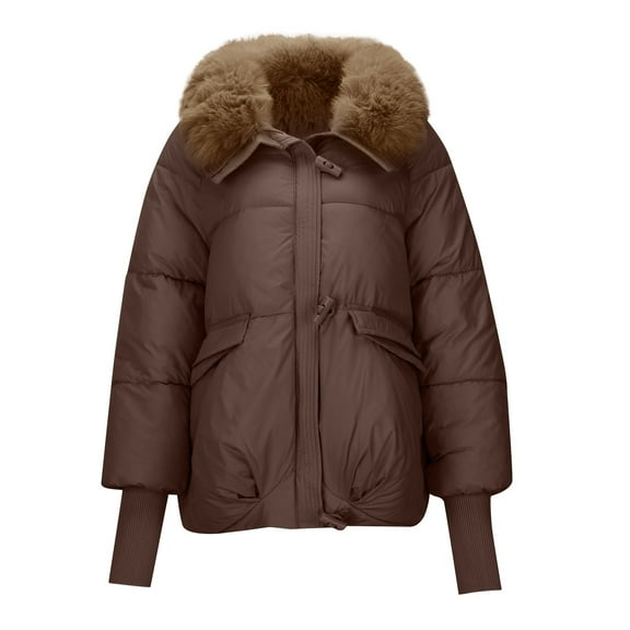 Plus Size Winter Padded Jacket for Women with Removable Collar Down Insulated Thickened Warm Coat Outerwear