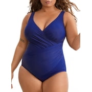 Miraclesuit Womens Plus Size Swimwear Must Haves Oceanus V-Neck Soft Cup One Piece Swimsuit, Azul Blue, 24W