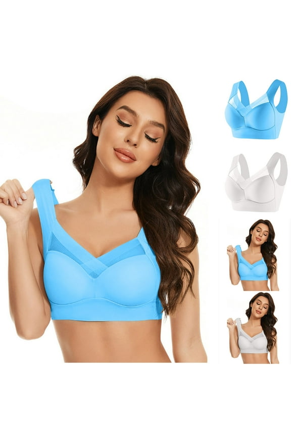 Plus Size Wireless Bras For Women No Underwire Lightweight Full Coverage Daily Tank bras Underwear for Women Sky Blue 3XL