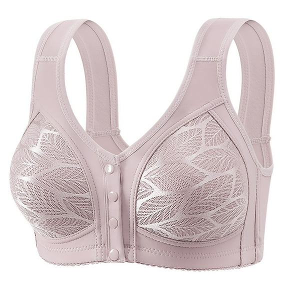 Plus Size Wireless Bras Front Button Push Up Bra for Old Women V Neck Front Closure Bras for Women Seamless Bralettes with Wide Strap