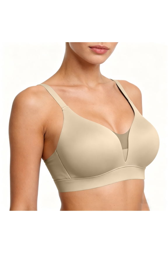 Plus Size Wireless Bras for Women Full Coverage Smoothing Fresh Feel During Long Days Lightweight No Show Design Minimal Lounge Essential Weekend Lounge Style Summer Beige M