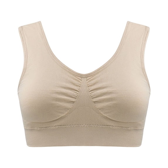 Plus Size Wireless Bras for Women Lightly Lined Bra Feature V-Neck Molded Bra Style W-1096 Hook and Eye Closure Braletteswith Support Beige S