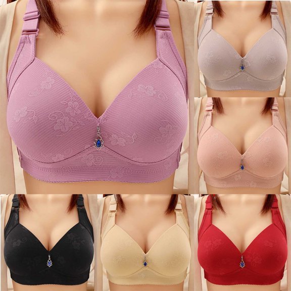 Plus Size Wireless Flower Print Bra with Chest Padding, Elegant Wave Design for Everyday Comfort, Daily Wear Lingerie #Black,36