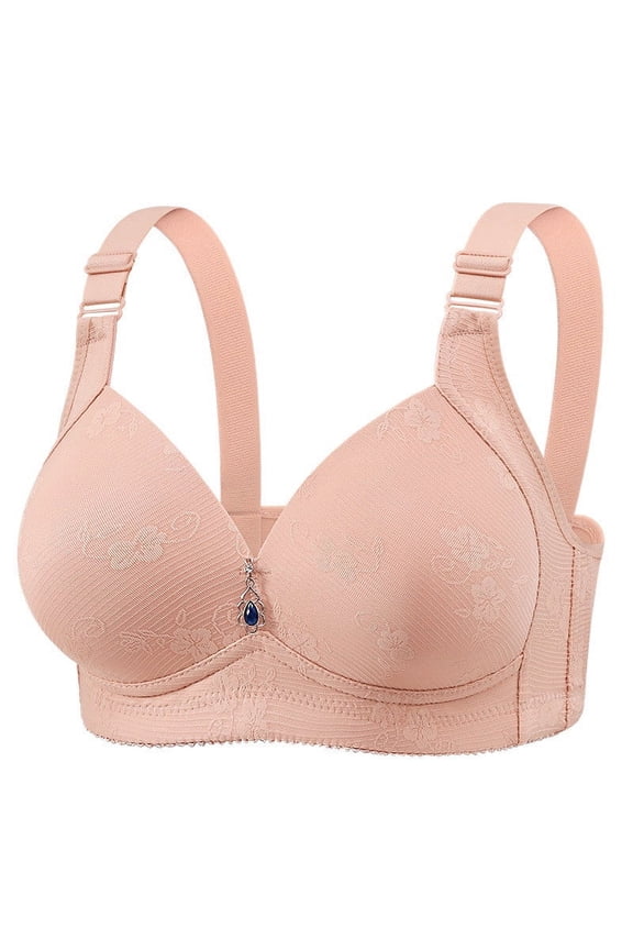Plus Size Wireless Flower Print Bra with Chest Padding, Elegant Wave Design for Everyday Comfort, Daily Wear Lingerie #Pink,42
