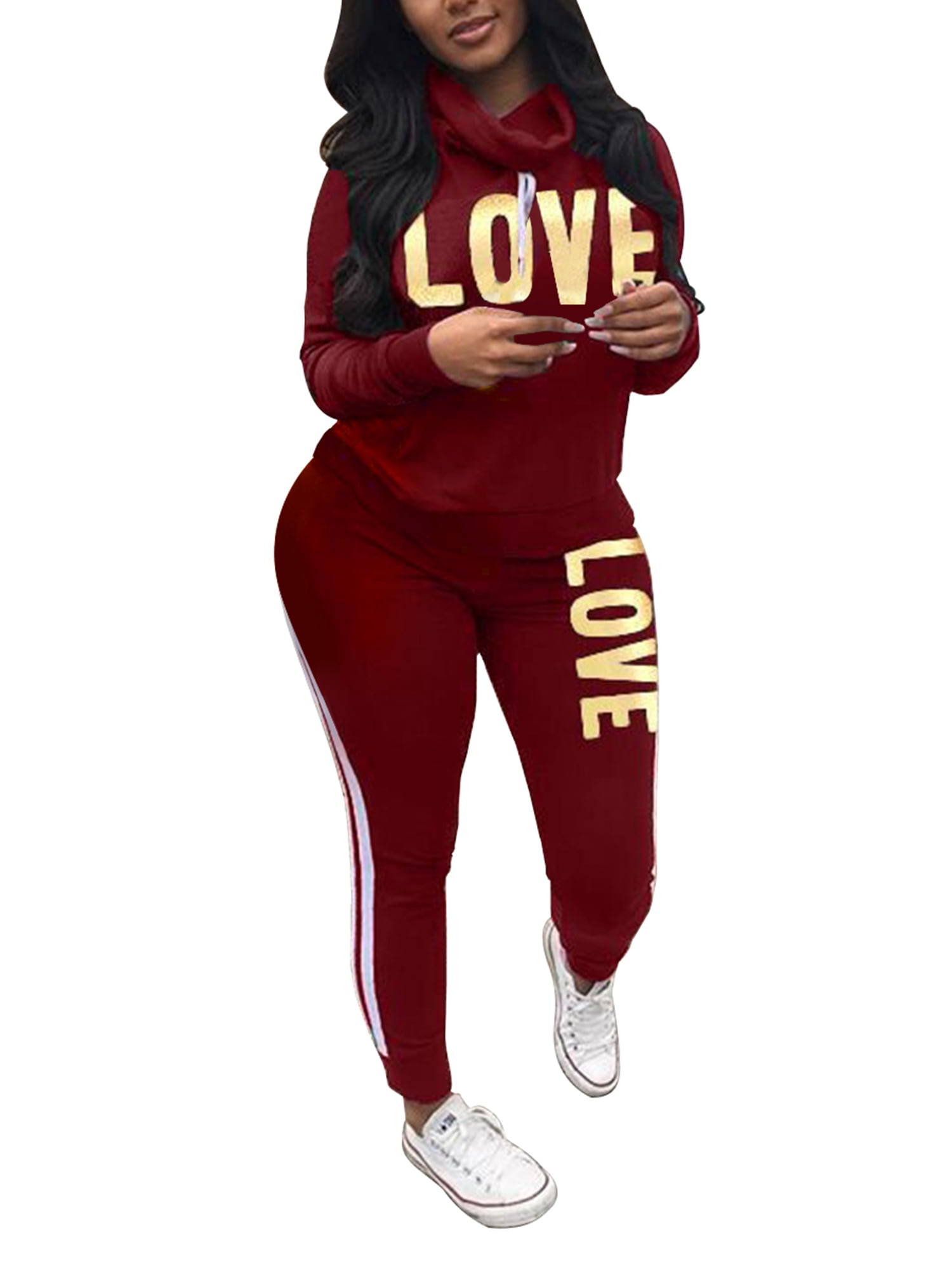 Plus Size Women 2Pcs Letter Sweatshirt Top Jogging Suits Tracksuit Gym Yoga  Pants Trousers S-3XL 