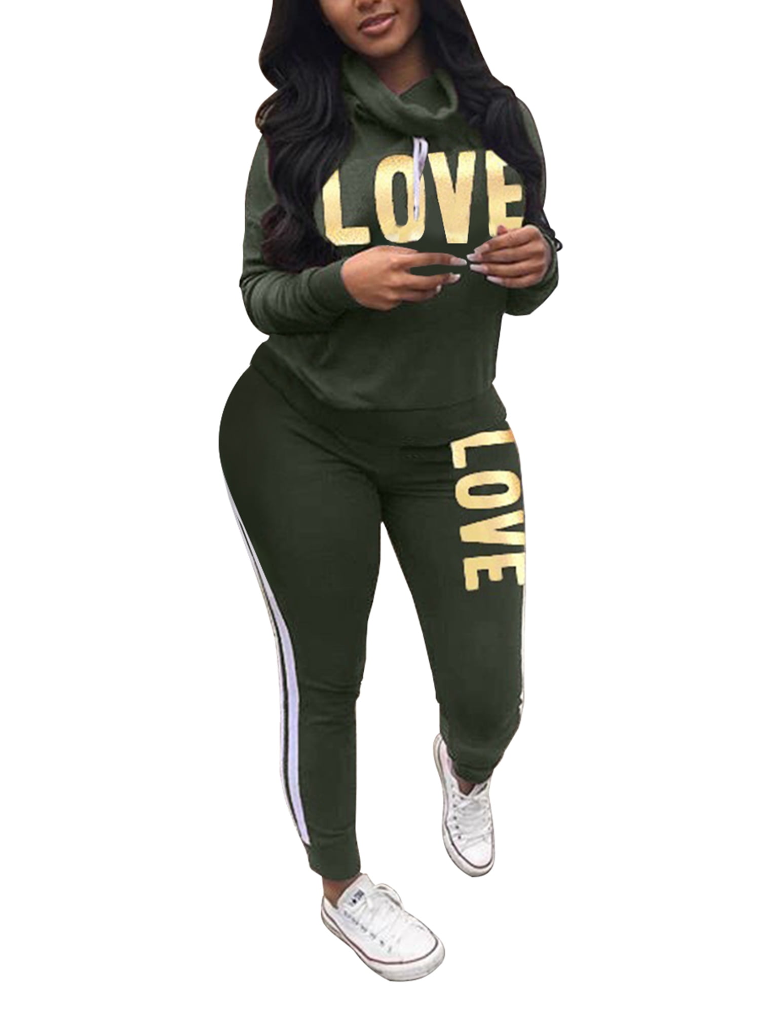 Plus Size Women 2Pcs Letter Sweatshirt Top Jogging Suits Tracksuit Gym Yoga  Pants Trousers S-3XL