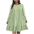 thumbnail image 1 of Plus Size Women A-Line Ruffle Hem Knee Length Dress 2025 Fall Long Sleeve Crewneck Pullover Cute Babydoll Dresses, 1 of 6
