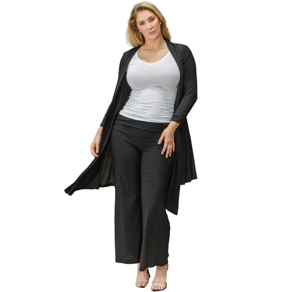 Plus Size Women Black Kimono Long Cardigan Duster Sweater Made in USA