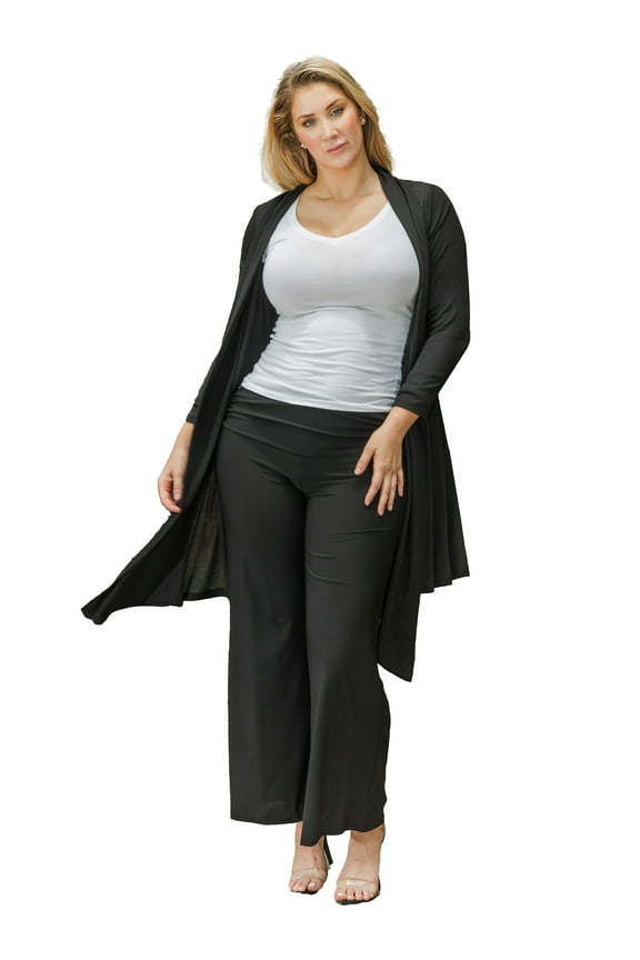 Plus Size Women Black Kimono Long Cardigan Duster Sweater Made in USA