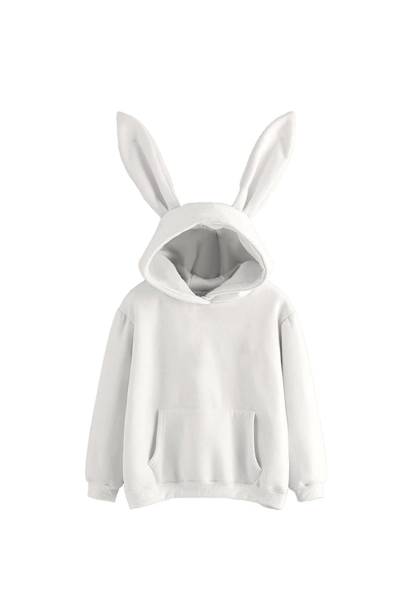 Plus Size Women Blouses Winter Loose Fit Hooded Long Sleeve Bubble Off the Shoulder Hoody Solid Color Leisure Polyester Sweatshirts Hoodies(White,M)