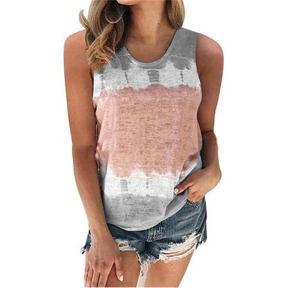 Plus Size Women Boho Sleeveless Tank Blouse Ladies Casual Summer Beach Vest Tops Holiday Tie-dye Gradient Cami Vest Tank Tops
