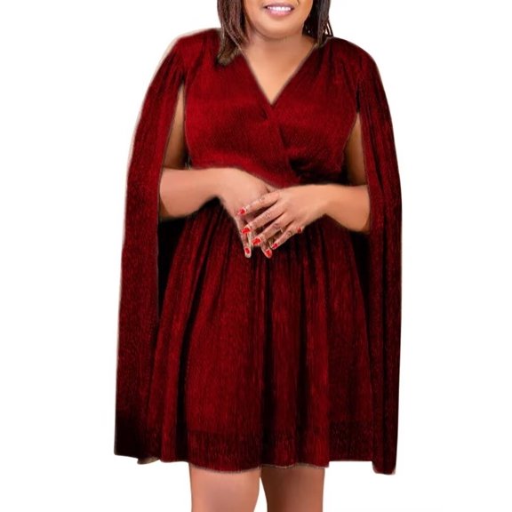 Plus Size Women Cape Dress with Chiffon Overlay Guest Cocktail Party Gowns Dress