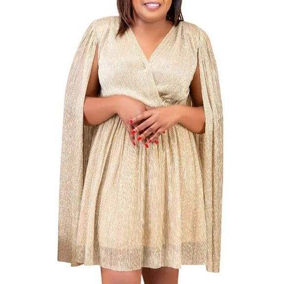 Plus Size Women Cape Dress with Chiffon Overlay Guest Cocktail Party Gowns Dress
