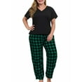 thumbnail image 1 of Plus Size Women Casual Sleeping Set V-Neck Shirt & Plaid Pants Pajamas Sleep Wear, 1 of 5