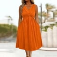thumbnail image 1 of Plus Size Women Casual Solid Sleeveless V-Neck Long Dress with Pocket, 1 of 5