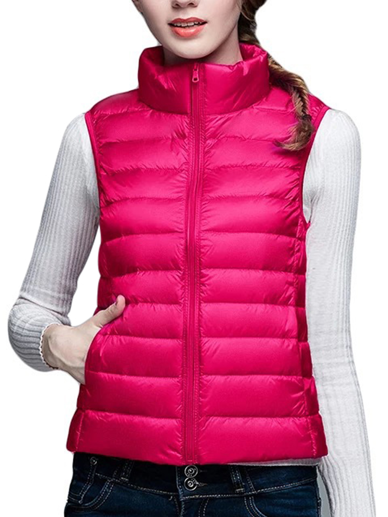 Plus Size Women Casual Stand-up Collar Zip Up Gilet Quilted Padded Vest Sleeveless Lightweight Packable Down Vest Jacket Ladies Fashion Winter Warm Puffer Outwear Vest - image 1 of 5