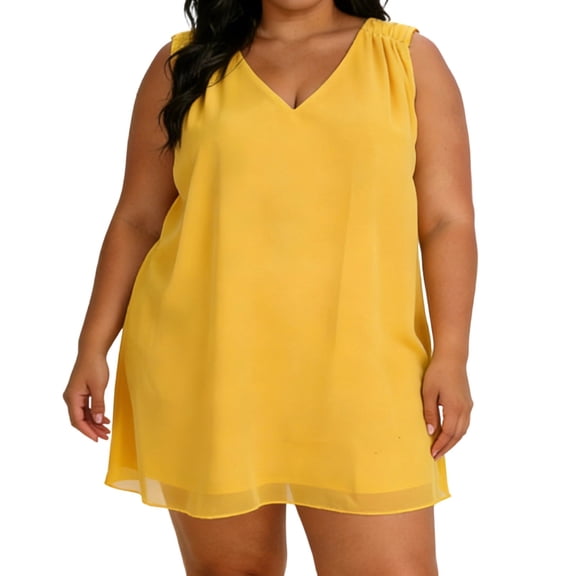 Plus Size Women Chiffon Sleeveless T Shirts Trendy Loose V Neck Tops Summer Solid Color Casual Shirt
