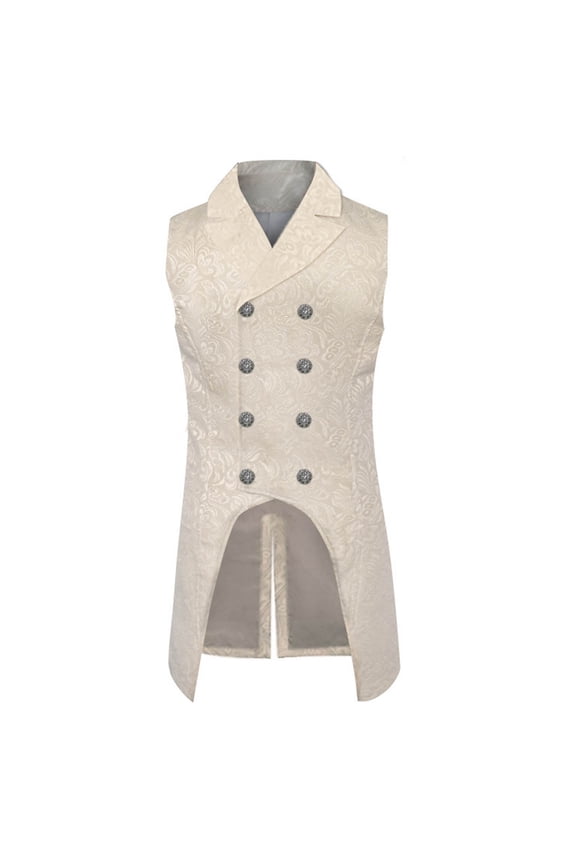 Plus Size Women Dress Mens Jacquard Swallowtail Double Vest Top White, L