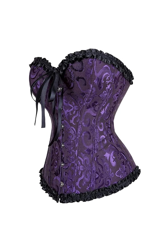 Plus Size Women Embroidered Boned Corset Bustiers Top Black Purple M