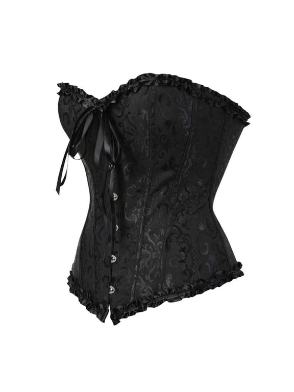 Plus Size Women Embroidered Boned Corset Bustiers Top Black XS