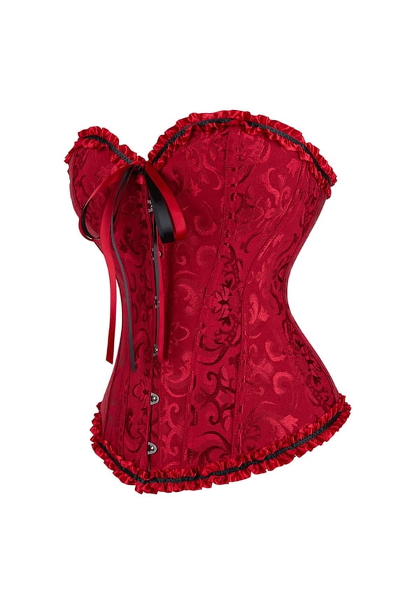Plus Size Women Embroidered Boned Corset Bustiers Top Wine Red 5XL