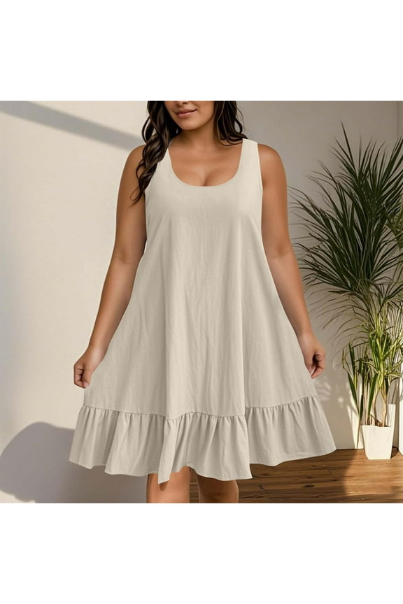 Plus Size Women Fashion Summer Spring Sleeveless Round Neck Dress Loose Elasticity Going Out Solid Color Sleeveless Maternity Dress Gifts For Women