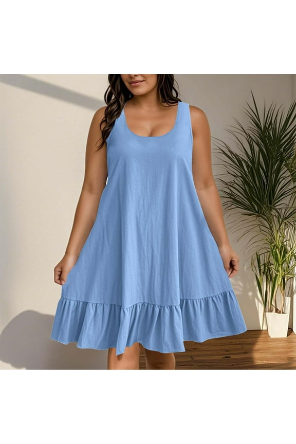 Plus Size Women Fashion Summer Spring Sleeveless Round Neck Dress Loose Elasticity Going Out Solid Color Sleeveless Maternity Dress Gifts For Women