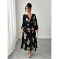thumbnail image 1 of Plus Size Women Floral Print Elegant Crossover Neck Ruched Puff Sleeve Long Dress Fall Cloth For Women, 1 of 6