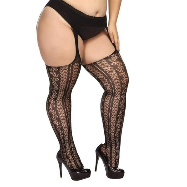 Plus Size Pantyhose Sexy for Women Fishnet Stockings with Garter