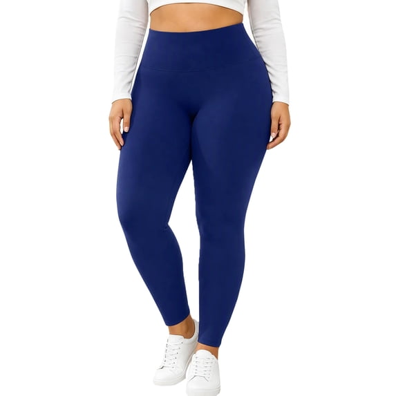 Plus Size Women High Waisted Workout Leggings Tummy Soft Stretchy Tights Pants for Gym Fitness Daily Wear Blue XL