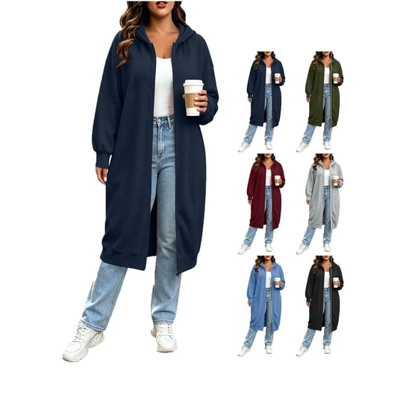 Plus Size Women Jacket Zip Up Fashion Casual Hooded Long Coat Jacket Tops for 2026 Fall Winter Daily Outdoor Travel Wear