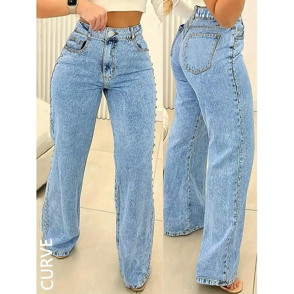 Plus Size Women Jeans High Waisted Long Denim Pants Sexy Stretch Y2K Vintage Street Style Regular Size