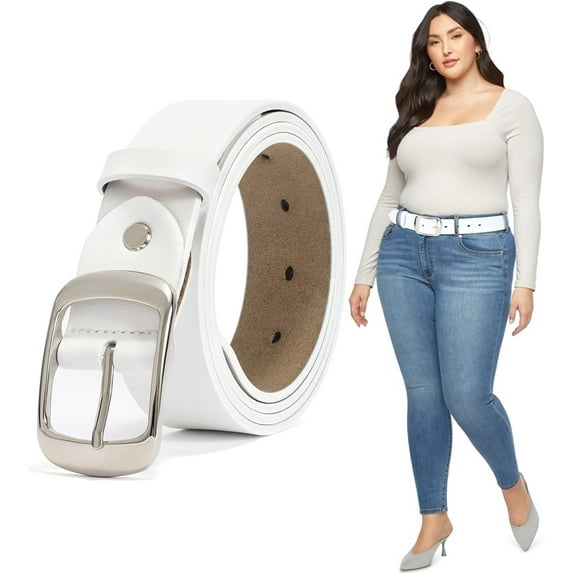 Plus Size Women Leather Belt Black Casual Waist Belt for Jeans Pants with Metal Pin Buckle