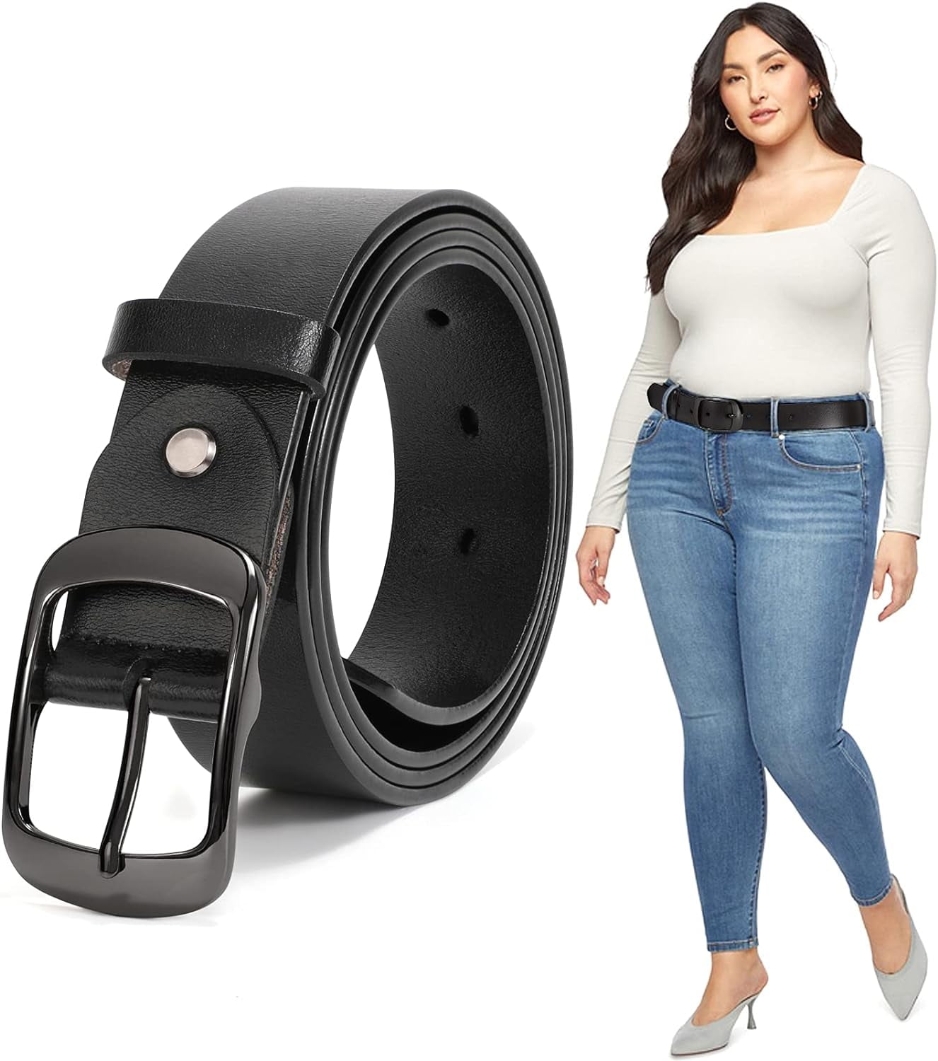 3112 Plus Size Women\'s Leather Belt For Jeans Pants, Fashion Ladies Waist 2 Pack Women Leather Belts Plus Size for Jeans Pants Fashion  main image 3