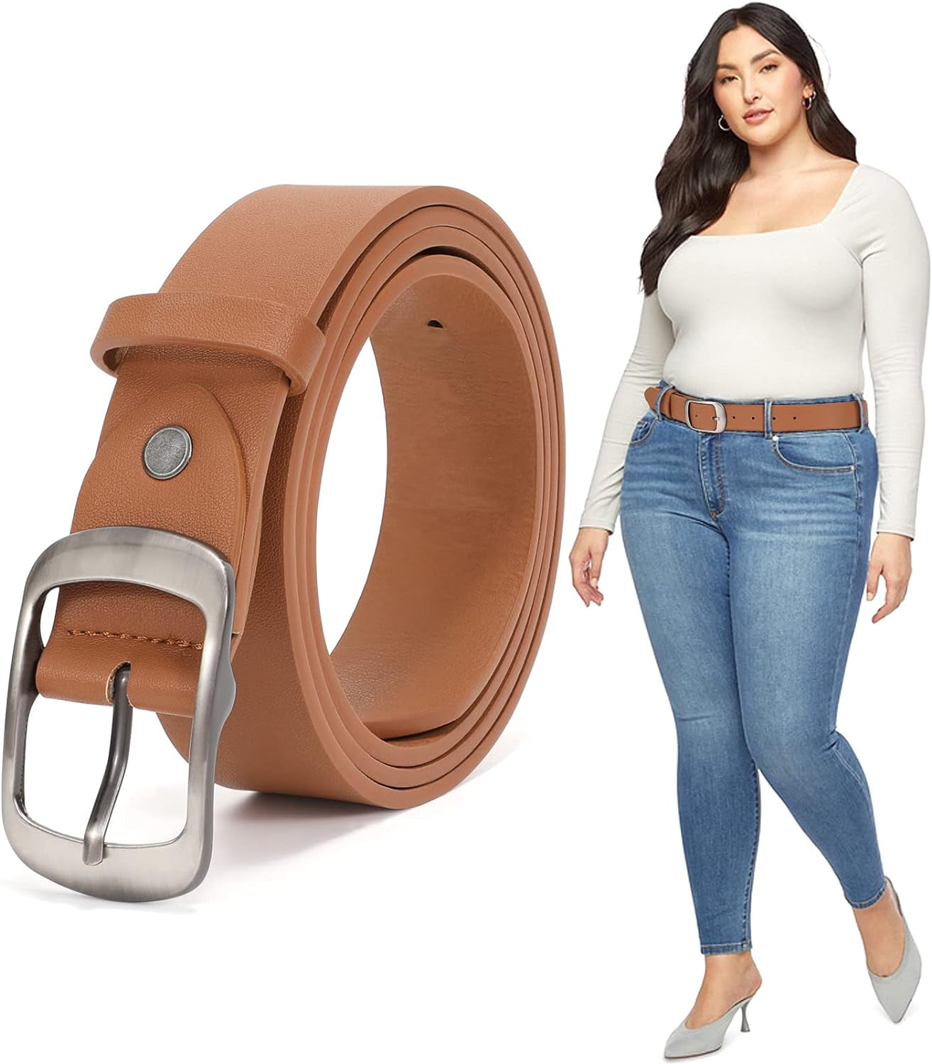 2899 Plus Size Women\'s Leather Belt For Jeans Pants, Fashion Ladies Waist CBGELRT Wide Leather Belt for Women Plus Size Elastic  main image 2