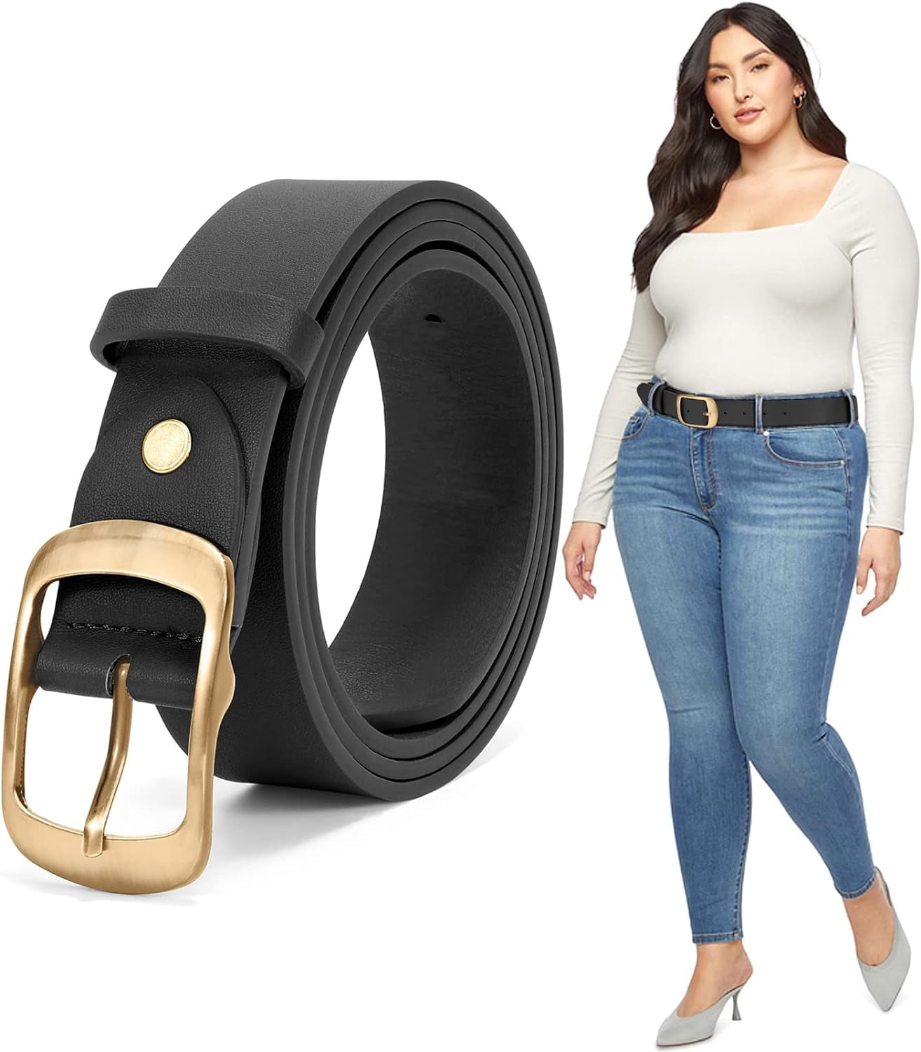 2899 Plus Size Women\'s Leather Belt For Jeans Pants, Fashion Ladies Waist CBGELRT Wide Leather Belt for Women Plus Size Elastic  main image 4