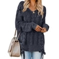thumbnail image 1 of Plus Size Women Long Sleeve V-Neck Lace-Up Drawstring Cable Knit Sweater, 1 of 4