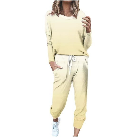 Plus Size Women Lounge Sets 2 Piece Outfits Two Piece Pants Set Women's Fashionable Loose Printed Long Sleeved Round Neck Drawstring Casual Set Get it Fast