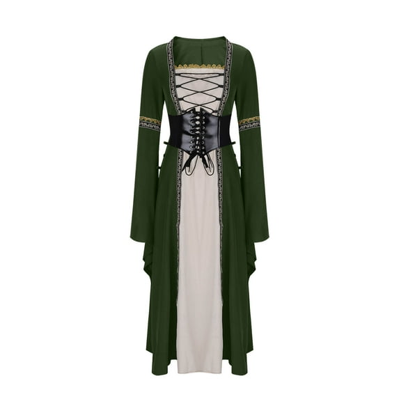 Plus Size Women Medieval Renaissance Costumes Cosplay Pirate Corset Dress Bell Sleeves Lace up Irish Over Dresses