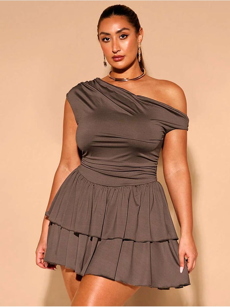 birthday dress for curvy women Plus Size Women Off-Shoulder Short Dress, Spring Summer Festival Rave Outfit,  Birthday Dress, Easter Dress