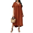 thumbnail image 1 of Plus Size Women'S Casual Summer Dress V Neck Solid Color Loose Fit Flowy Spring Maxi Tunic, 1 of 4