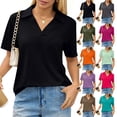 thumbnail image 1 of Plus Size Women'S V Neck Polo Shirts Office Business Dressy Collared Tunic Work Blouses,Black S, 1 of 6
