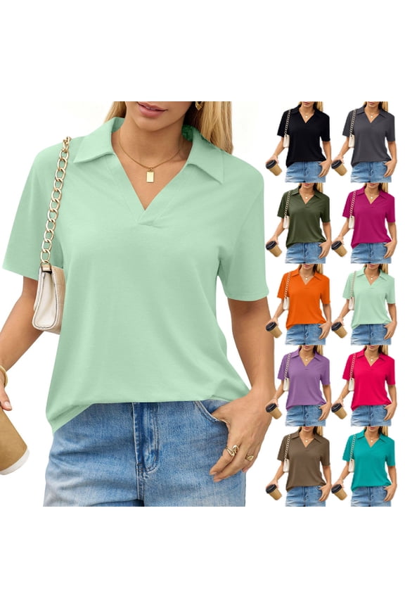 Plus Size Women'S V Neck Polo Shirts Office Business Dressy Collared Tunic Work Blouses,Mint Green S