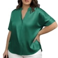 thumbnail image 1 of Plus Size Women Satin Blouse Short Sleeve Silk Top Button Down Business Casual V Neck Loose Fit Soft Shirt Outfit, 1 of 5