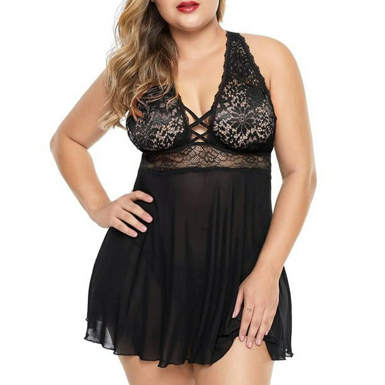 Women Lace Sheer Nightdress Sleepwear Lingerie Sexy Nightgown Plus Size