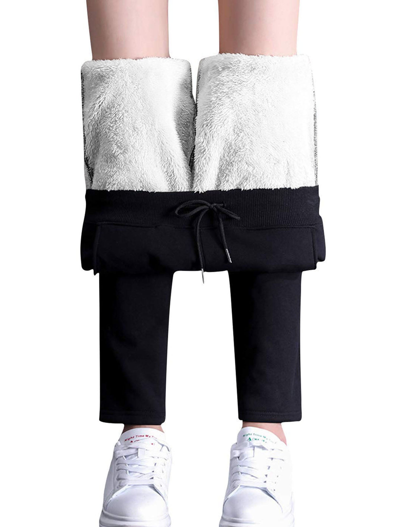 Plus Size Women Sherpa Lined Sweatpants Drawstring Elastic Waist Winter  Warm Jogger Pants 